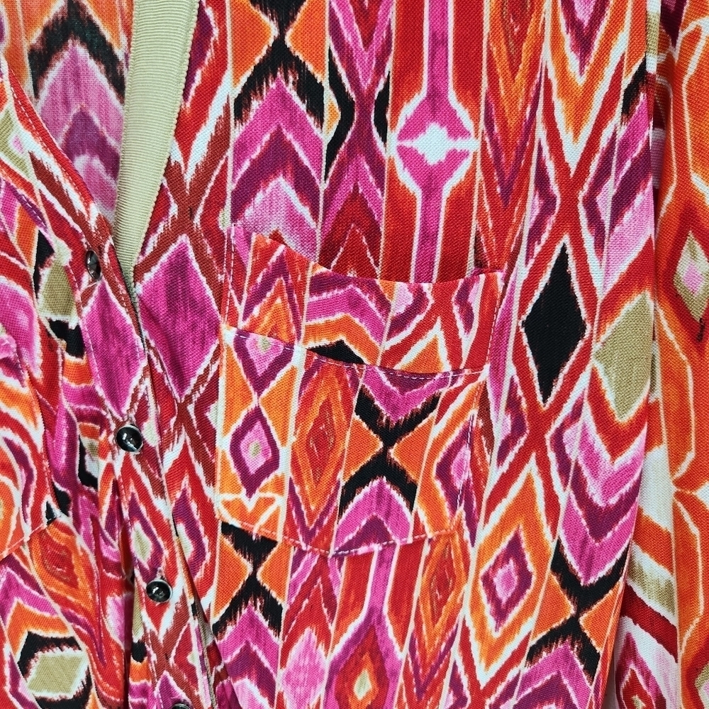 Y2K Vintage Venini Printed Sheer Button Down Shirt Womens Medium Orange Red Pink - Picture 5 of 10